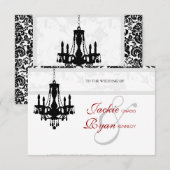 結婚式招待状 シャンデリア ブラック ホワイト ダマスク 出欠カード (正面/裏面)
