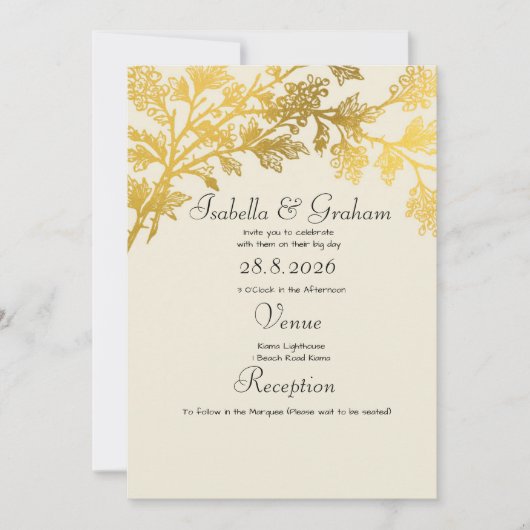結婚式招待状-シンプル金ゴールドリーフデザイン 招待状 (正面)