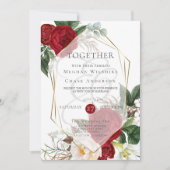 結婚式招待状 | スカーレットとアイボリーの花 招待状 (正面)