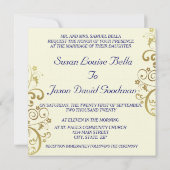 結婚式招待状--ダークブルー & ゴールドの渦巻き 招待状 (裏面)