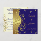 結婚式招待状--ダークブルー & ゴールドの渦巻き 招待状 (正面/裏面)