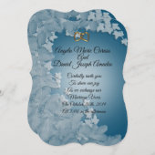 結婚式招待状、ティール(緑がかった色)ブルーとアイビー 招待状 (正面/裏面)