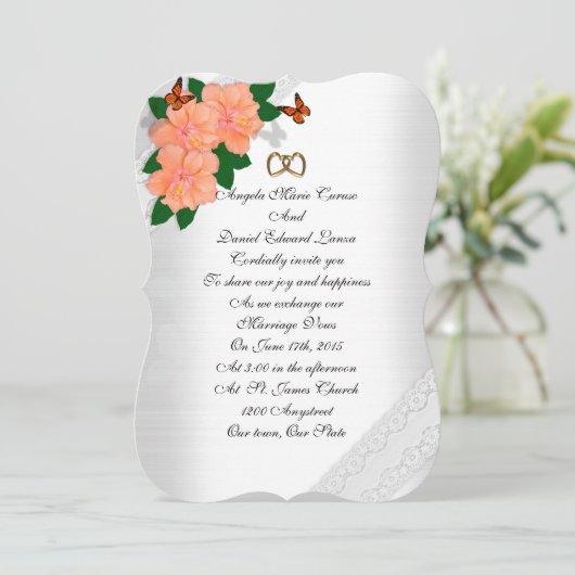 結婚式招待状 ハイビスカスと蝶 招待状 (スタンド正面)