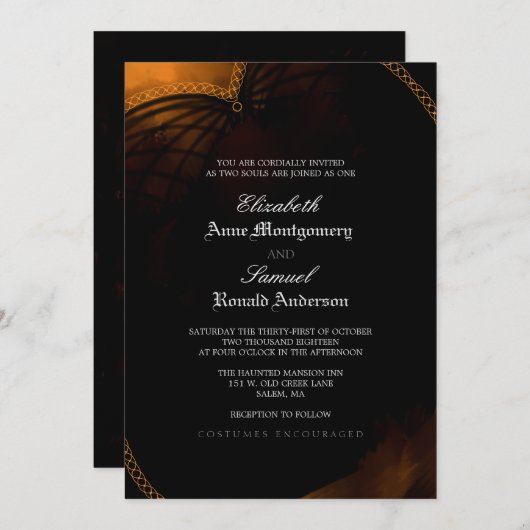 結婚式招待状-ハロウィンのエレガントなゴシック様式 招待状 (正面/裏面)