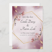 結婚式招待状-バラ金ゴールド 招待状 (正面/裏面)