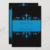 結婚式招待状-パステル調のオーシャンブルーおよび黒 招待状 (正面/裏面)