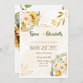結婚式招待状 – ヒマワリ – 黄色と白 招待状 (正面/裏面)