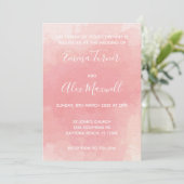 結婚式招待状 |ピンクの水色スクリプト 招待状 (スタンド正面)