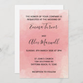 結婚式招待状 |ピンクの水色スクリプト 招待状 (正面/裏面)