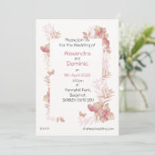 結婚式招待状 - ピンクの花と蝶のモチーフ 招待状 (スタンド正面)