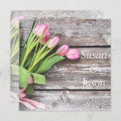 結婚式招待状- – ピンクチューリップ&ウッド 招待状 (正面/裏面)