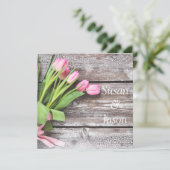 結婚式招待状- – ピンクチューリップ&ウッド 招待状 (スタンド正面)