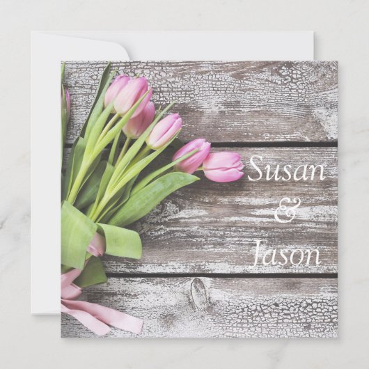 結婚式招待状- – ピンクチューリップ&ウッド 招待状 (正面)