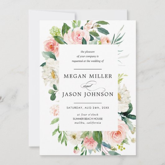 結婚式招待状、フローラ、エレガント、クラシック 招待状 (正面)