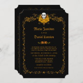 結婚式招待状 – ブラック&オレンジスカルデザイン 招待状 (正面/裏面)