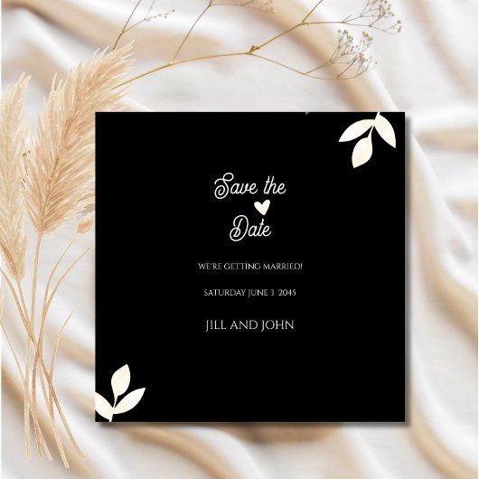 結婚式招待状 ブラック フラワー Save the Date セーブザデート