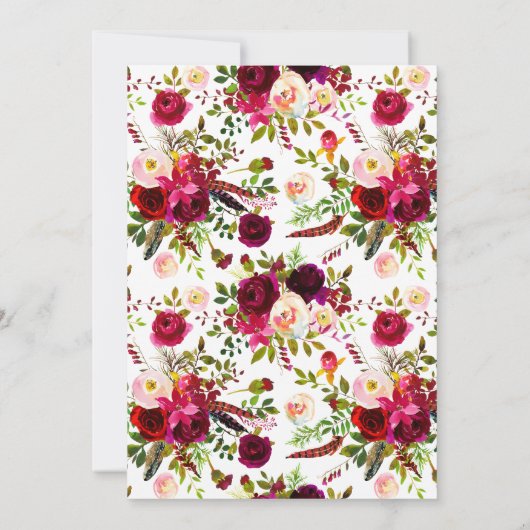 結婚式招待状 – ブルゴーニュフローラ、羽根 招待状 (裏面)