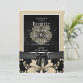 結婚式招待状 ベージュ & ブラック 招待状 (スタンド正面)