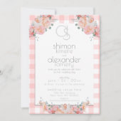 結婚式招待状 | モノグラムコーラルジンガムフローラ 招待状 (正面)