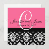 結婚式招待状・モノグラム・ネームズ・デート・ピンク・ダマスク 招待状 (正面/裏面)