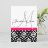 結婚式招待状 モノグラム ブラック ホットピンク ダマスク 招待状 (スタンド正面)