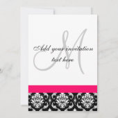 結婚式招待状 モノグラム ブラック ホットピンク ダマスク 招待状 (裏面)