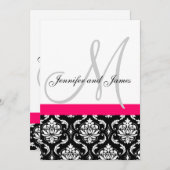 結婚式招待状 モノグラム ブラック ホットピンク ダマスク 招待状 (正面/裏面)