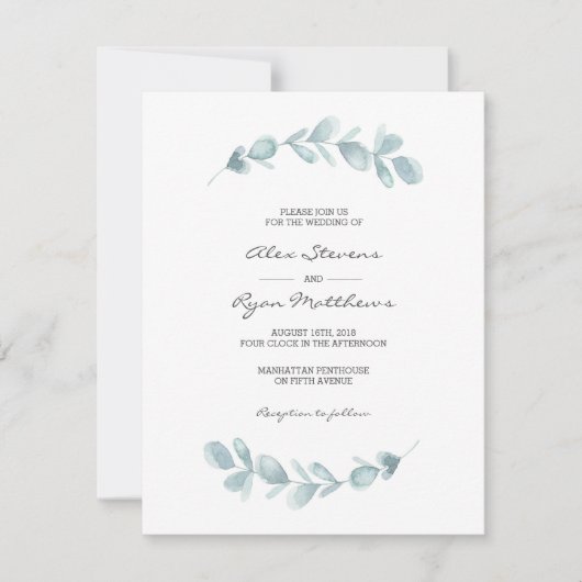 結婚式招待状|ユーカリの庭の水彩 招待状 (正面)