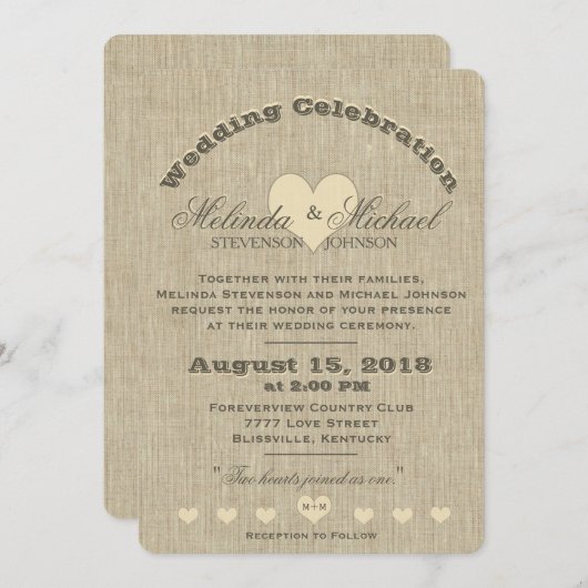 結婚式招待状 |リネン素朴モノグラム 招待状 (正面/裏面)