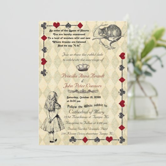 結婚式招待状「不思議の国のアリス」 5×7 招待状 (スタンド正面)