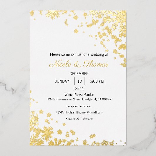 結婚式招待状、冬のウェディングフォイル招待状 箔招待状 (正面)