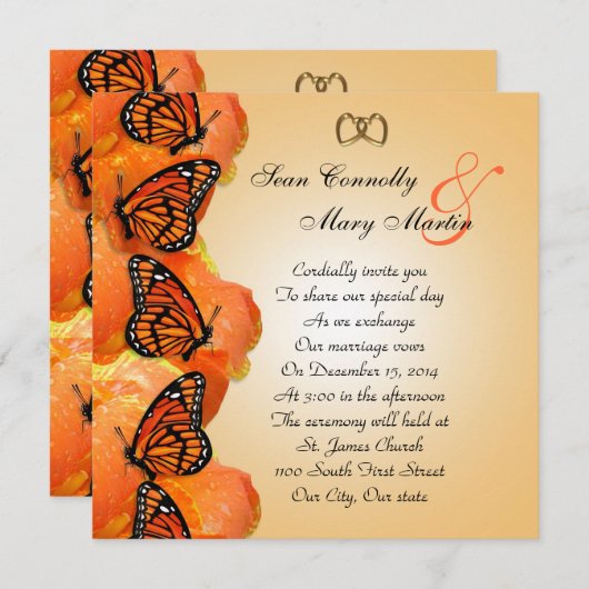結婚式招待状（昆虫）オオカバマダラ、モナーク蝶スクエア 招待状 (正面/裏面)