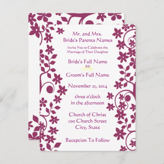 結婚式招待状 – 梅の渦巻きと花 インビテーションポストカード (正面/裏面)