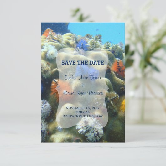 結婚式招待状 |水中ビュー日付を保存 セーブザデート (スタンド正面)