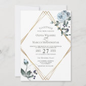 結婚式招待状 |水彩ほこりっぽい青フローラ 招待状 (正面)