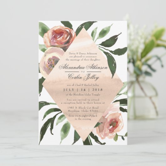 結婚式招待状 | 水彩セージ赤面フローラ 招待状 (スタンド正面)