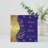 結婚式招待状:濃い青と金ゴールドが渦巻く 招待状 (スタンド正面)