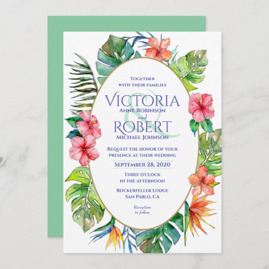 結婚式招待状 |熱帯フローラ水彩 招待状 (正面/裏面)