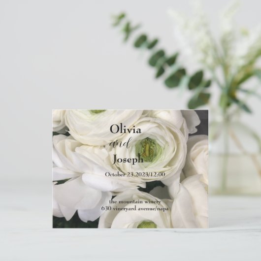 結婚式招待状,白い新鮮なバラ,テンプレート ポストカード (スタンド正面)