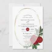 結婚式招待状 | 真紅の芍薬の花のオーバル 招待状 (正面)