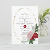 結婚式招待状 | 真紅の芍薬の花のオーバル 招待状 (スタンド正面)