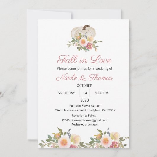 結婚式招待状 秋の恋愛結婚 招待状 (正面)