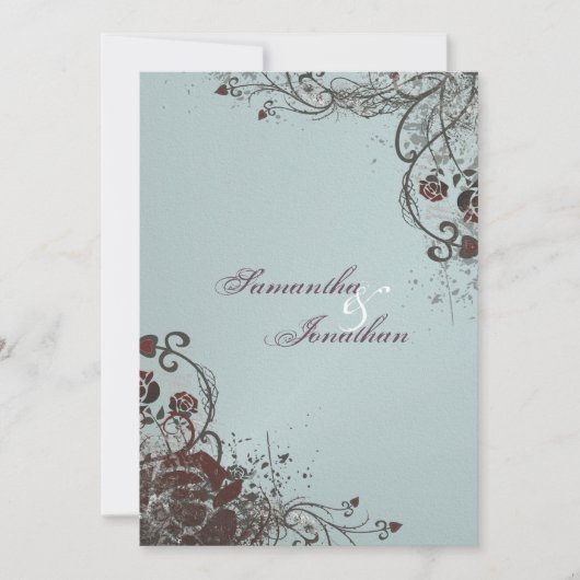 結婚式招待状-粉エレガント砕された赤いバラ 招待状 (正面)