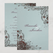 結婚式招待状-粉エレガント砕された赤いバラ 招待状 (正面/裏面)