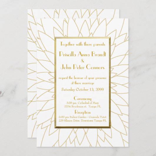 結婚式招待状、素晴らしギャツビー、ダリア幾何学模様 招待状 (正面/裏面)