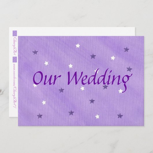 結婚式招待状、紫と白の星 招待状 (正面/裏面)