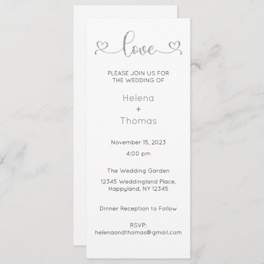 結婚式招待状、結婚の固定、ハート 招待状 (正面/裏面)