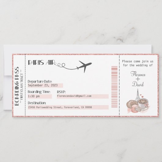 結婚式招待状、結婚の文房具、パリ 招待状 (正面)