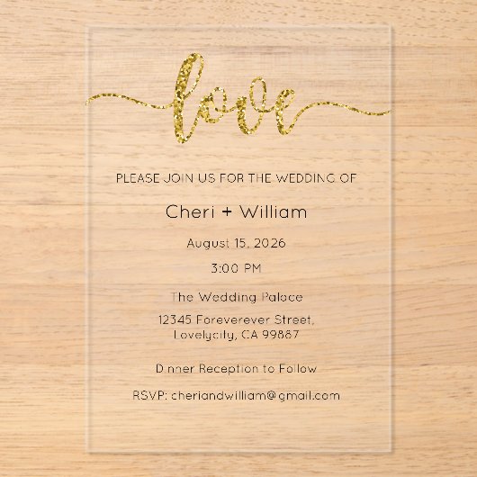 結婚式招待状, 結婚式ステーショナリー, 愛 アクリル招待状 (正面)