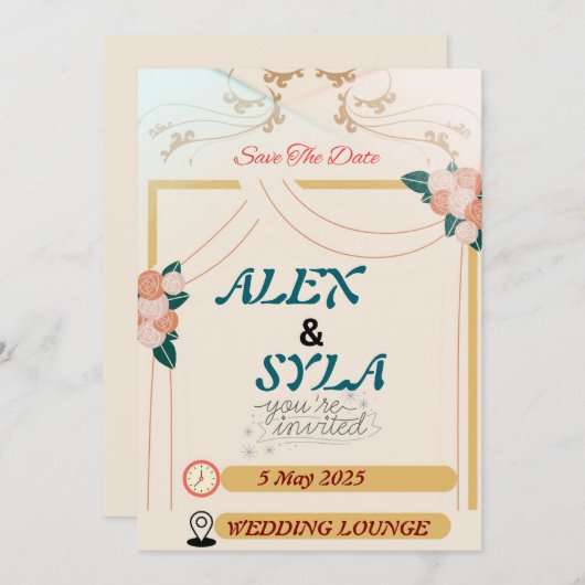 結婚式招待状 - 編集可能なテンプレート セーブザデート (正面/裏面)